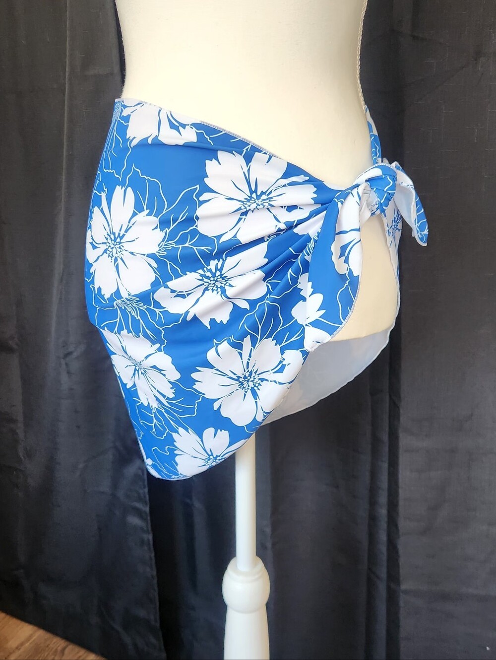 Blue Floral Tie-Side Swim Sarong